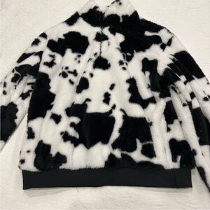 Black and White Cow Print Fleece Jacket